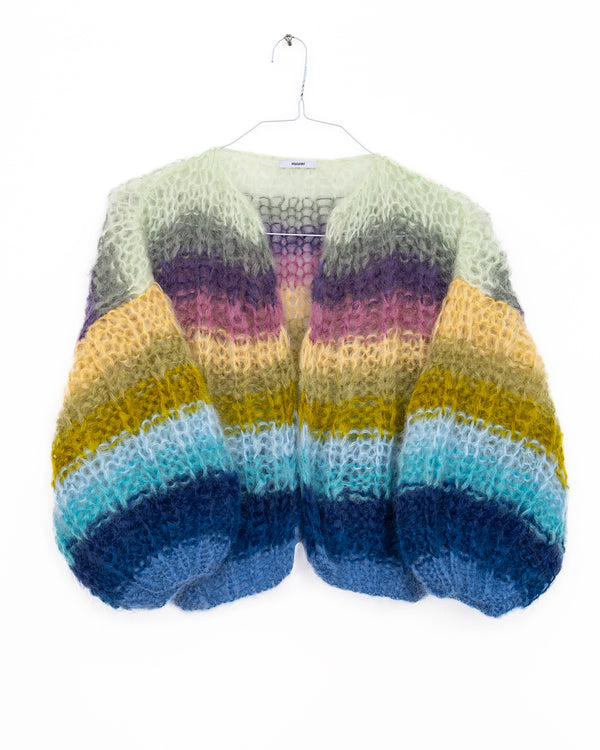 Mohair Ribbed Bomber Cardigan in Multicolor Stripes, from Maiami