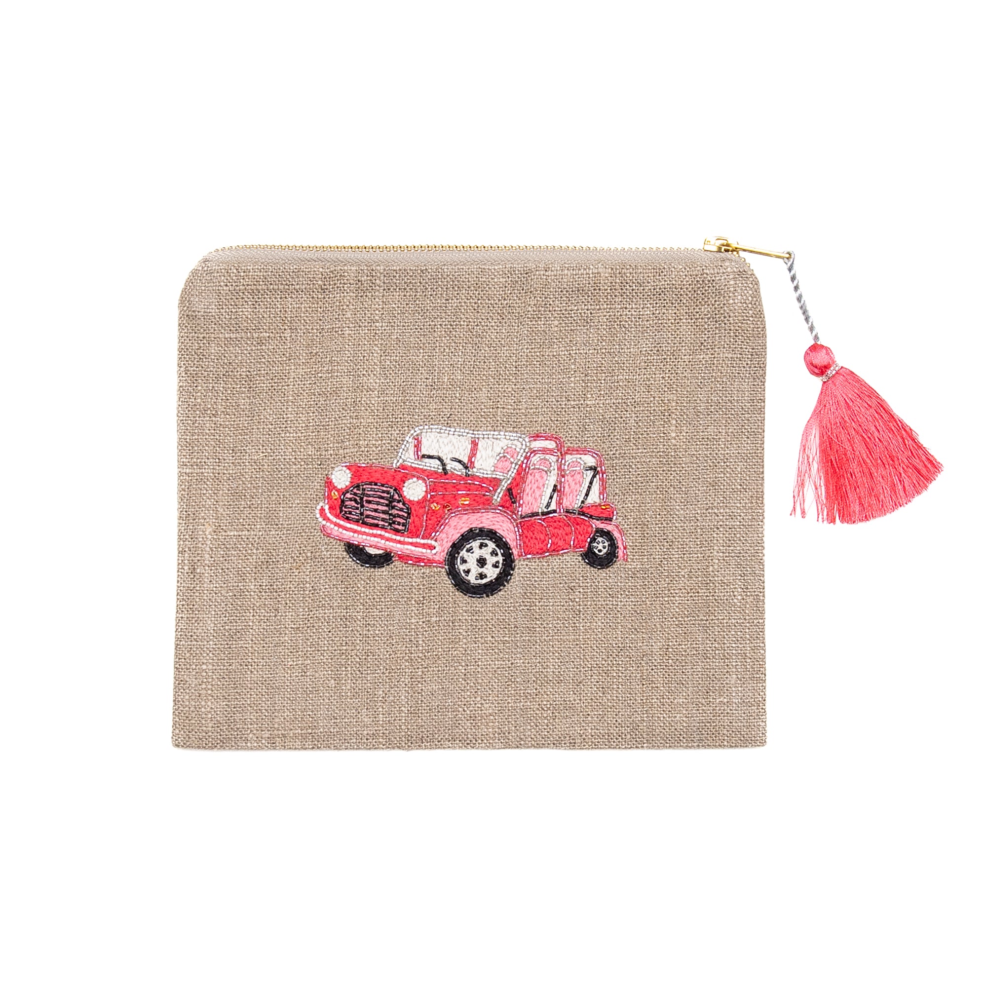 Moke Car Pouch in Beige and Red, from Benaras by Citrus