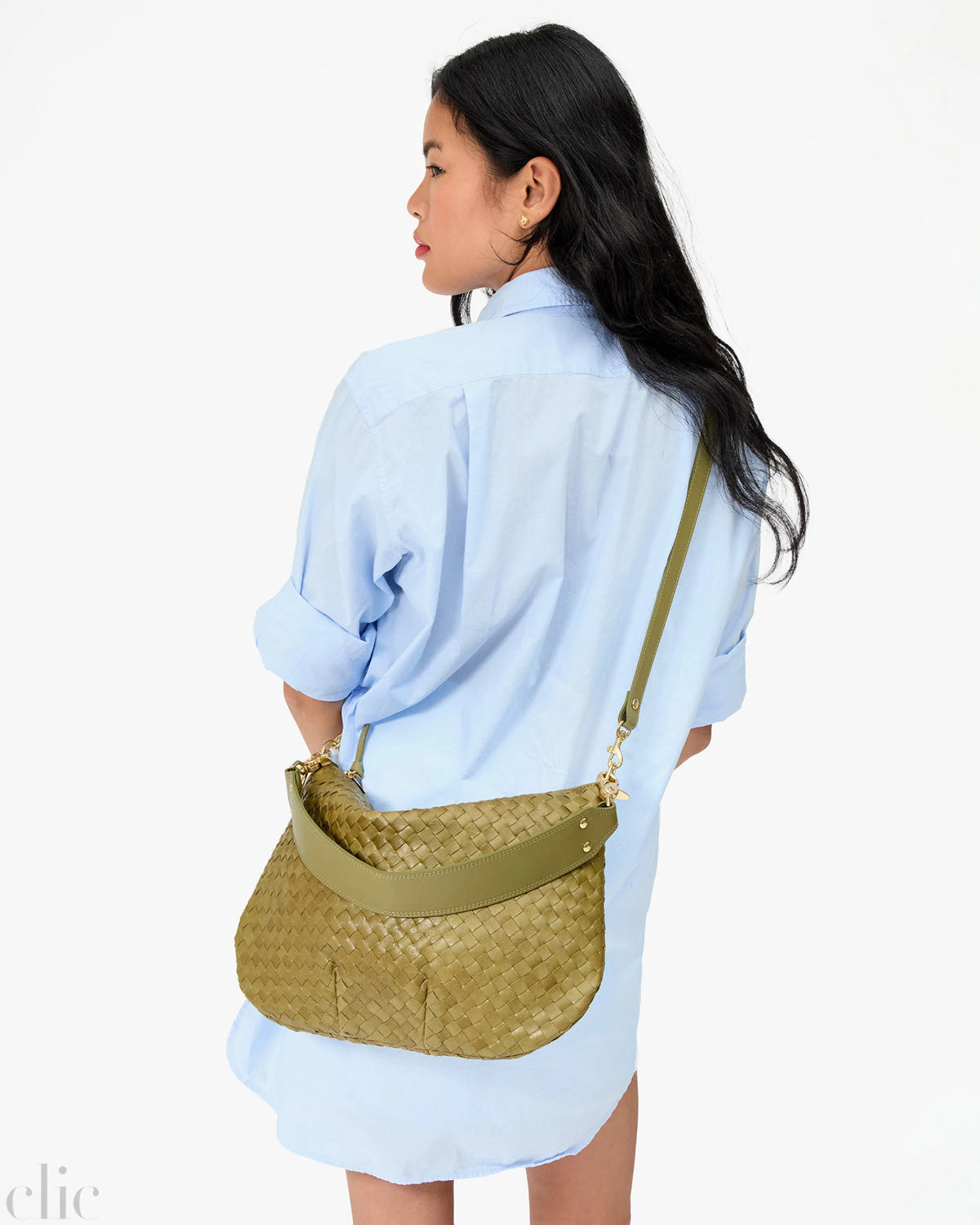 Moyen Messenger in Olive Diagonal Woven, from Clare V