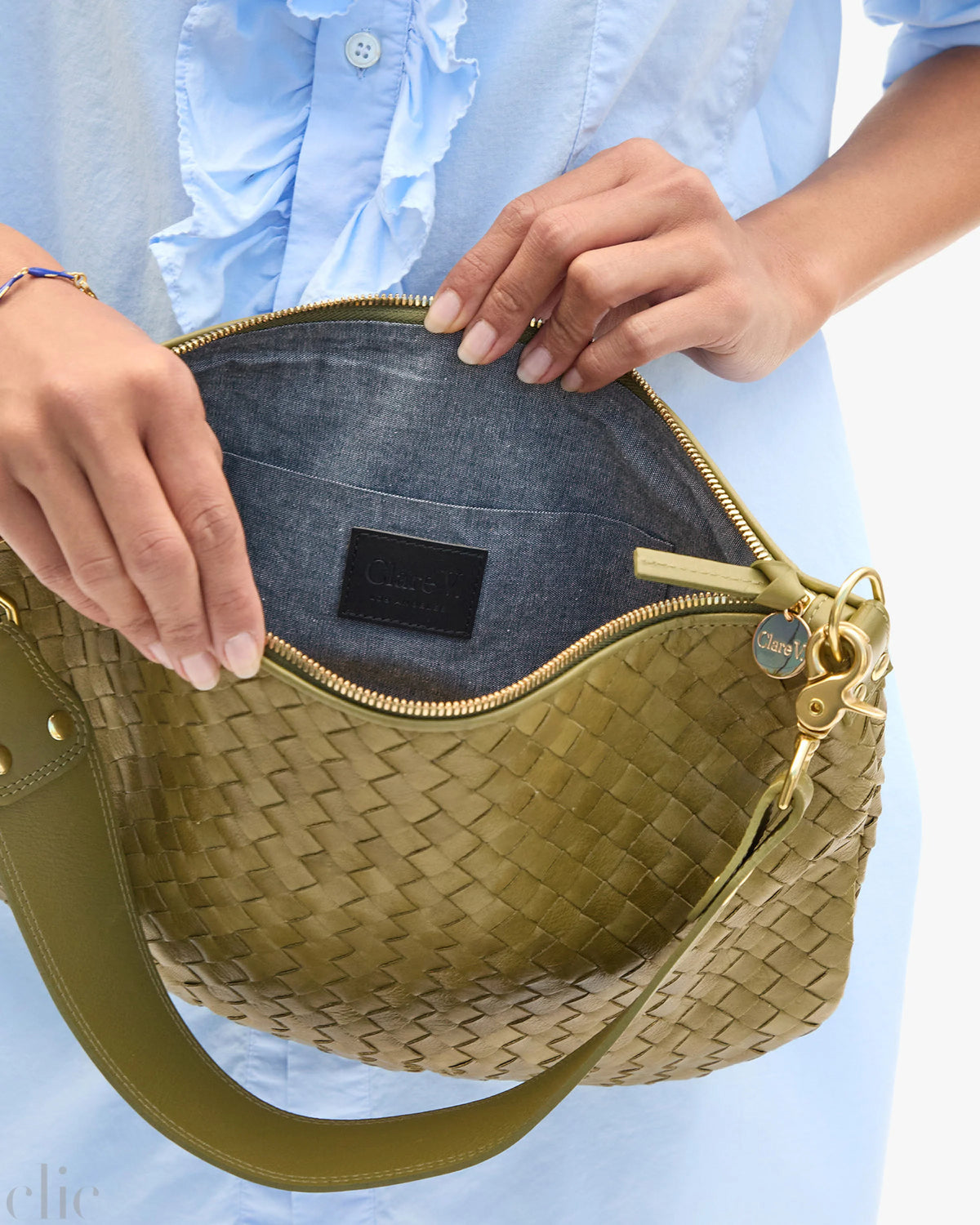 Moyen Messenger in Olive Diagonal Woven, from Clare V