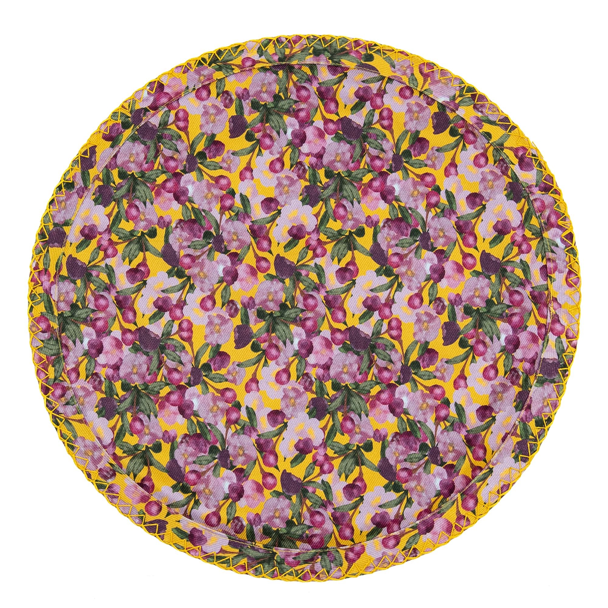 Set of Six Round Placemats in Romace is Dead Yellow, from, Sophie Williamson Design