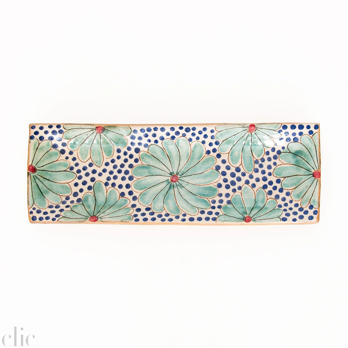 Daisy Long Ceranic Tray in Blue, from Kiliim