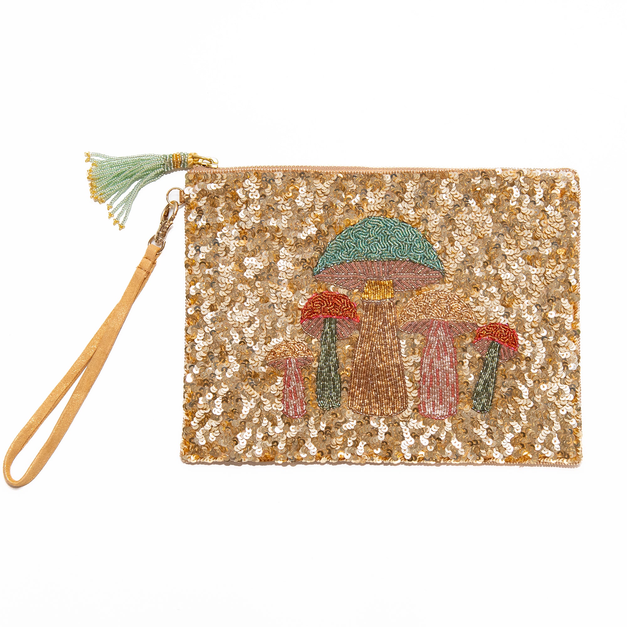 Mushroom Sequin Pouch in Gold, by Olivia Dar