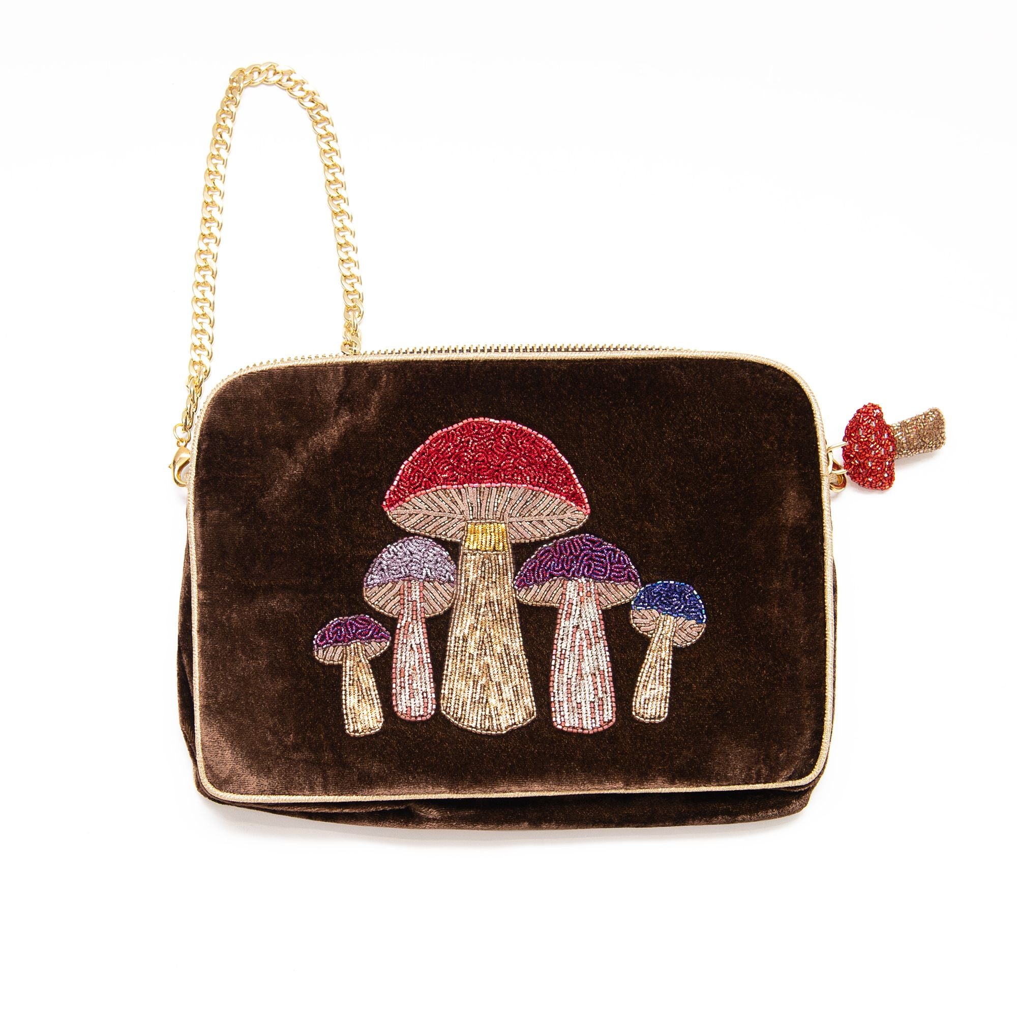 Mushroom Velvet Sling Bag in Brown, from Olivia Dar