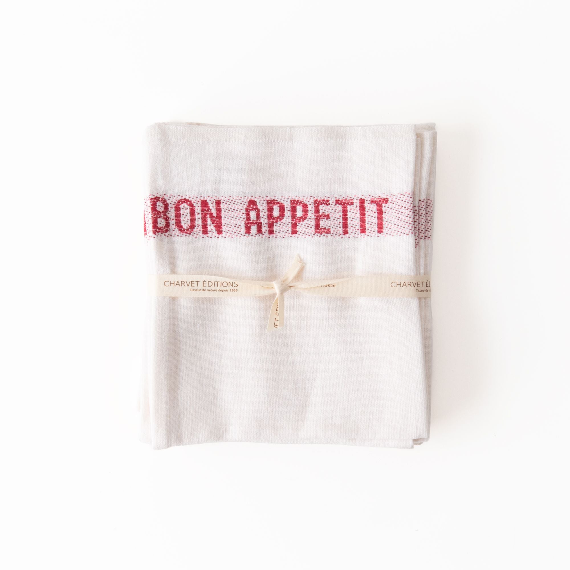 Bon Appetit Napkin / Placemat in White and Red, from Charvet Editions
