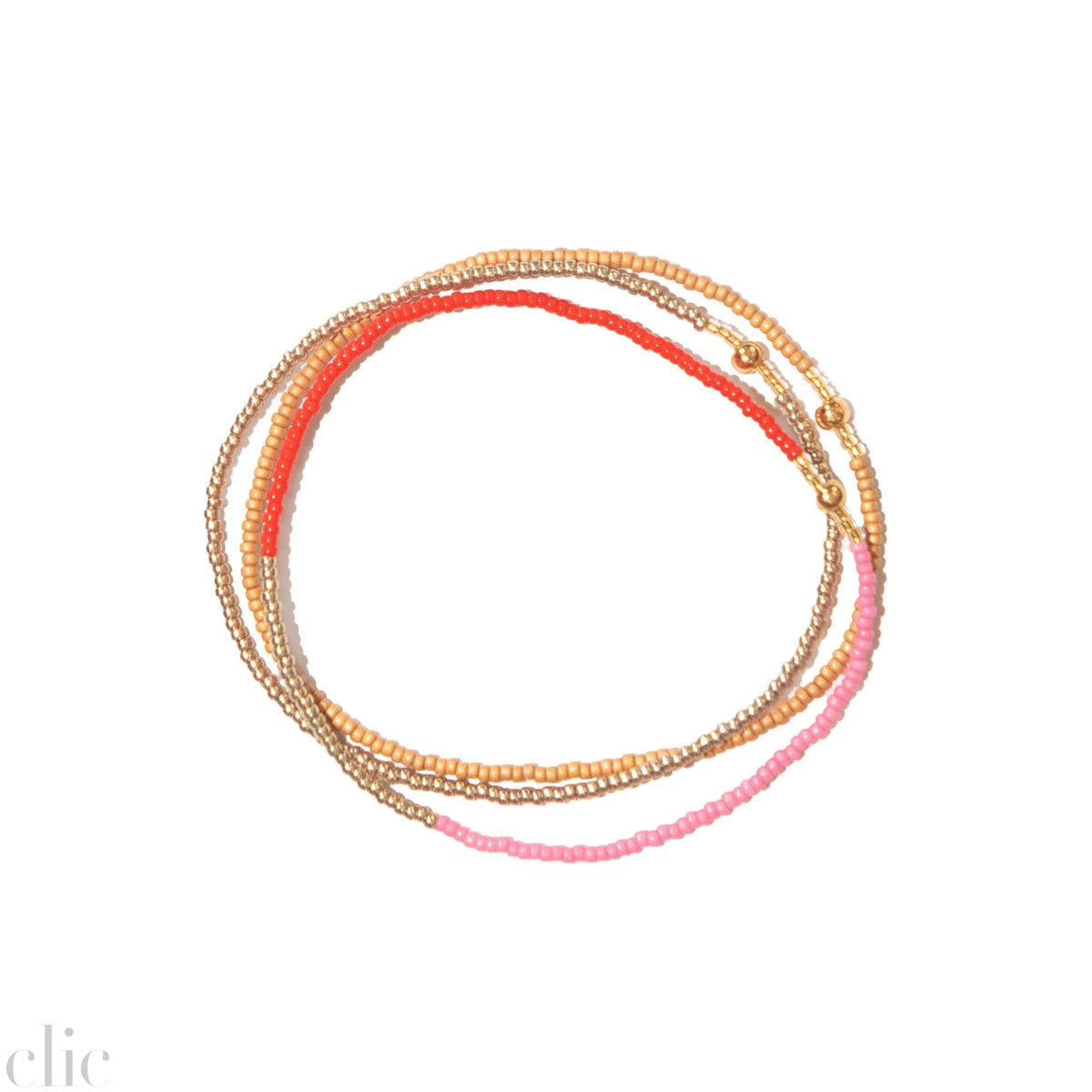 Red, Pink, Gold and Beige Stacked Beaded Bracelet, from Templestones