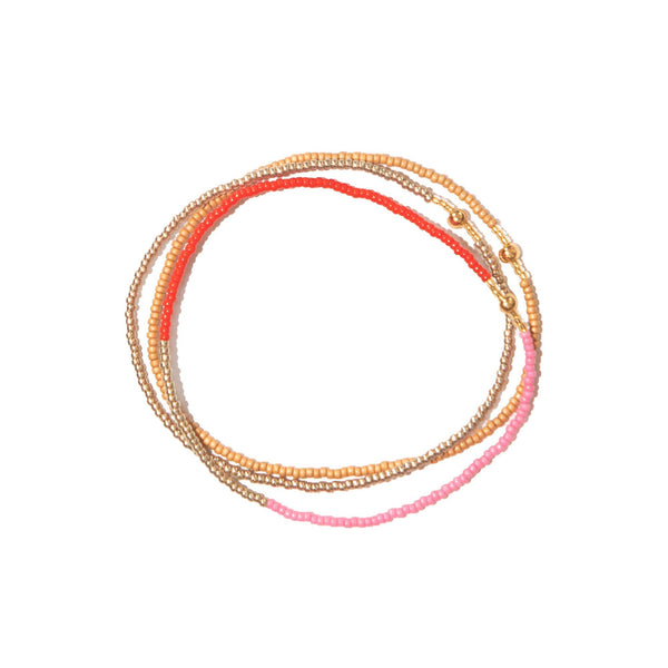 Red, Pink, Gold and Beige Stacked Beaded Bracelet, from Templestones