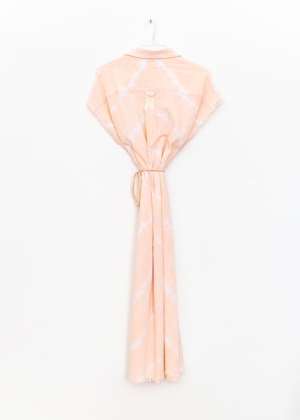 Mykonos Long Shirt Dress in Tie Dye Powder Pink, from Maison Saint Julien