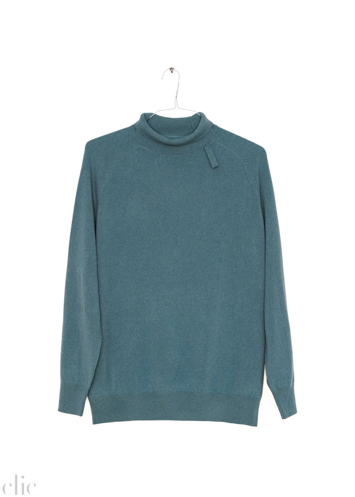Chaconne T-Neck Pullover in Teal, from Hannayoo Works