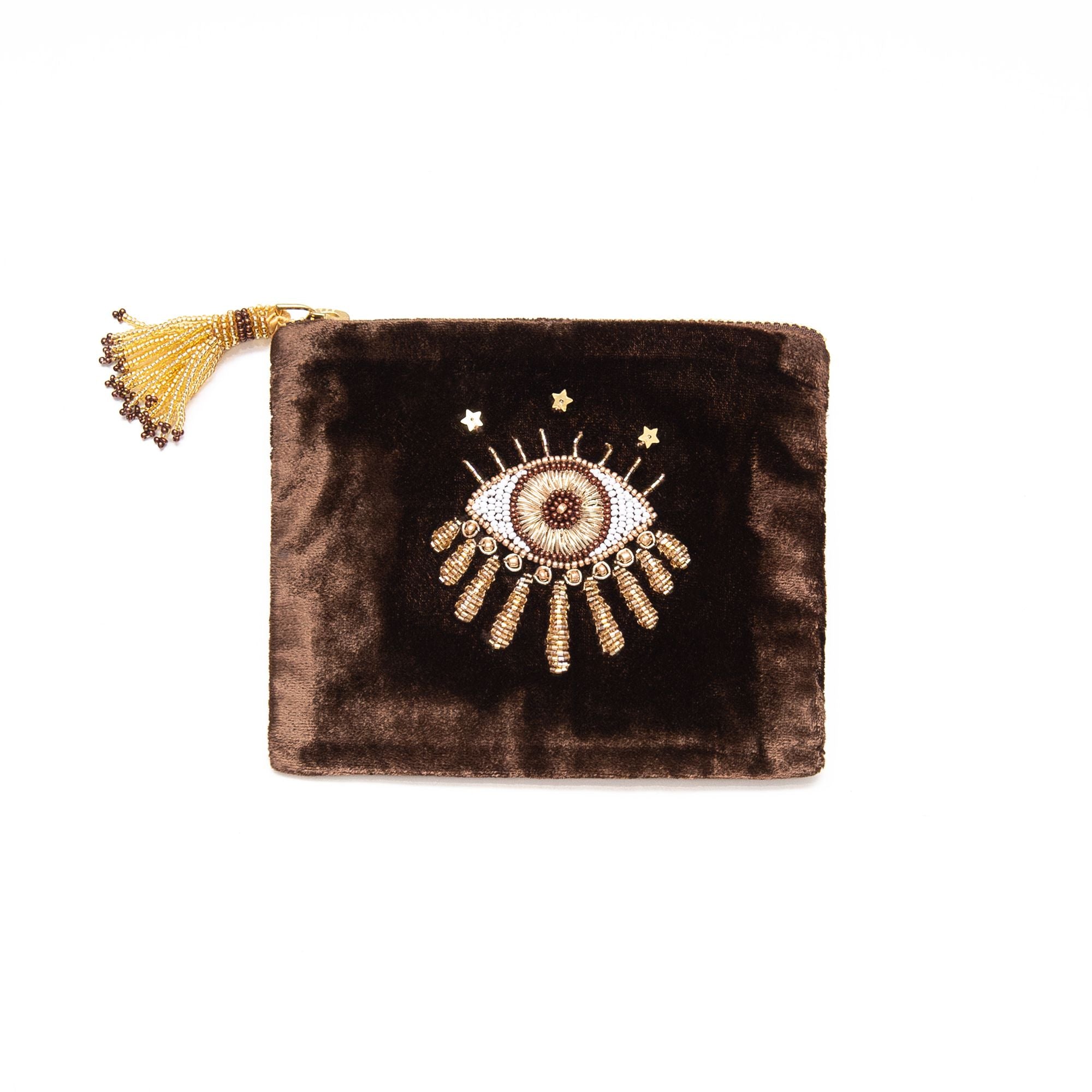 Nazar Velvet Pouch in Brown, from Olivia Dar