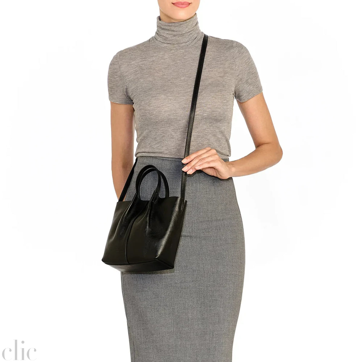 Nina Crossbody Bag in Black Leather, from IL Bisonte