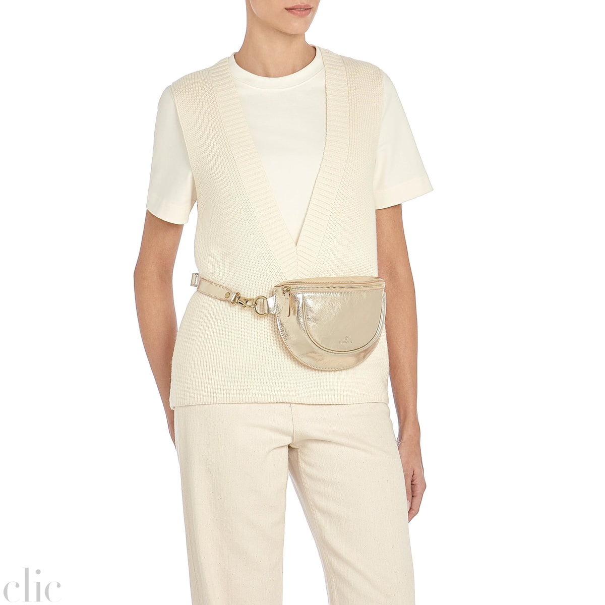 Oliveta Belt Bag in Metallic Platinum, from IL Bisonte