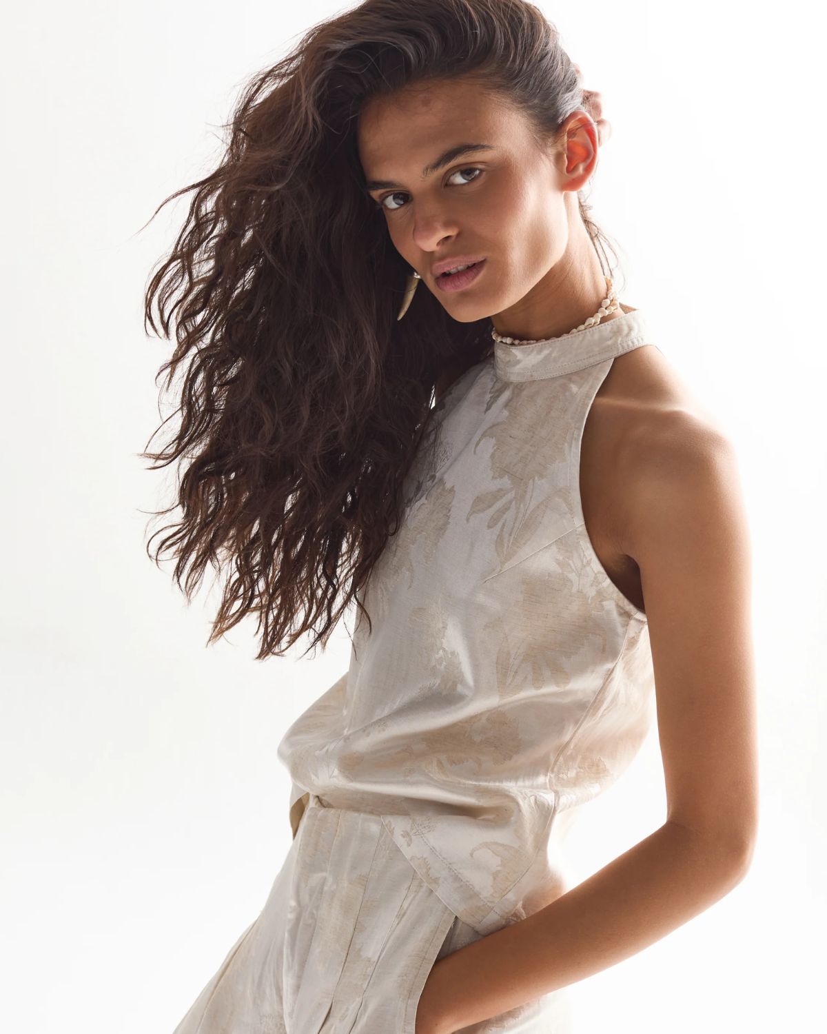 Olivia Brocade Top in Ivory Garden, from Lanhtropy