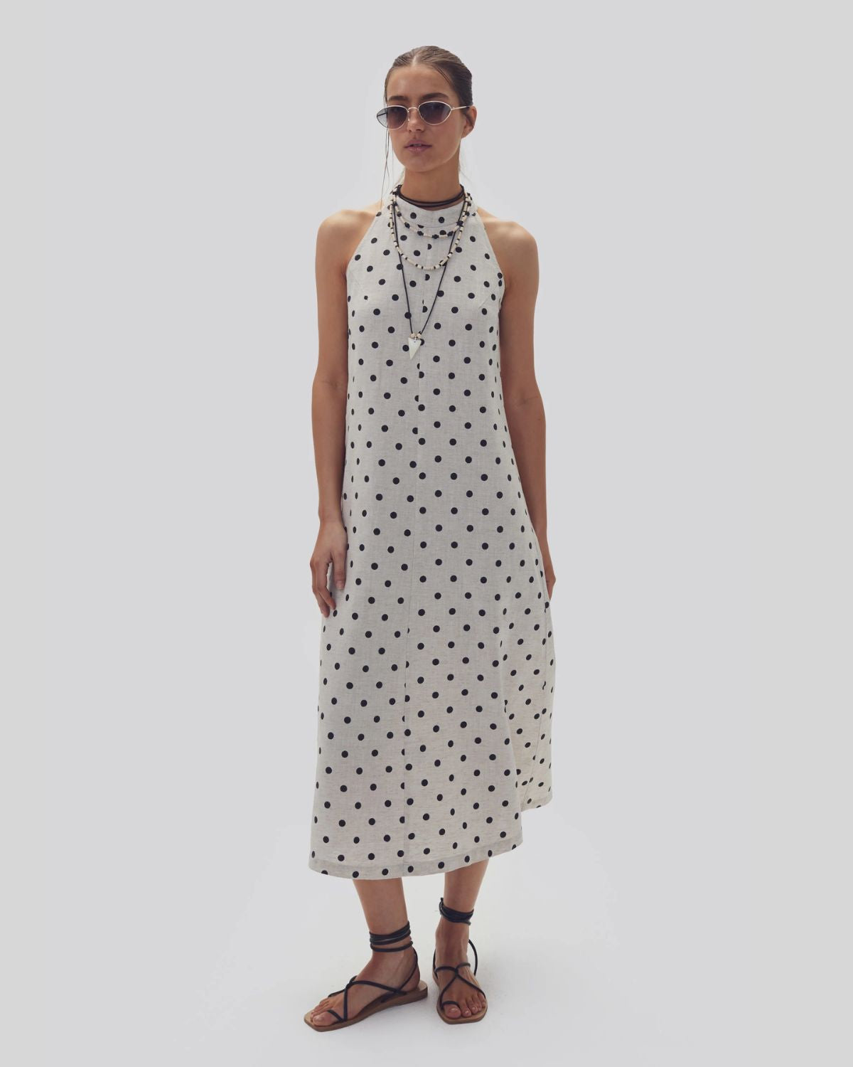 Olivia Linen Dress in Natural & Black Polka Dots, from Lanhtropy 
