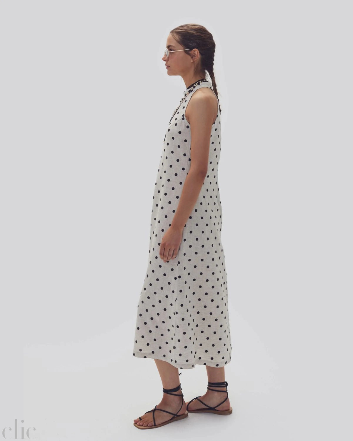 Olivia Linen Dress in Natural & Black Polka Dots, from Lanhtropy 