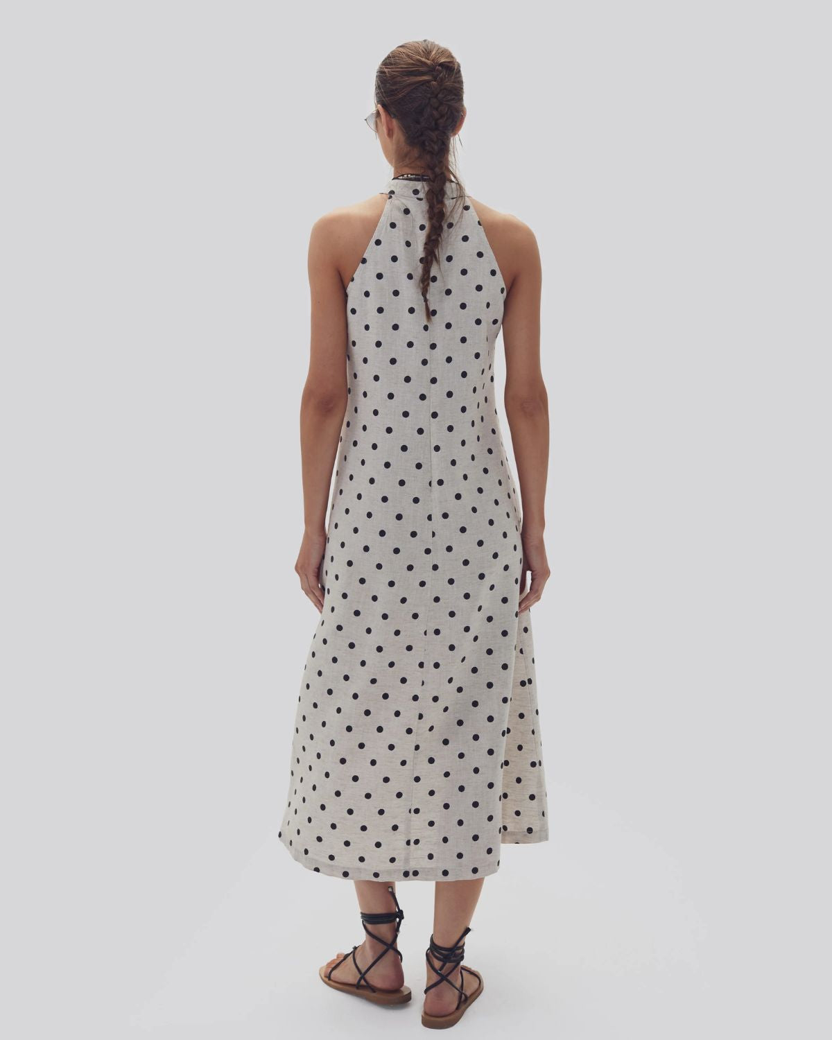 Olivia Linen Dress in Natural & Black Polka Dots, from Lanhtropy 