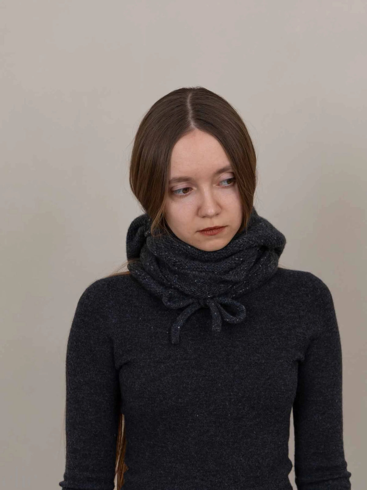 Cashmere Hooded Scarf in Charcoal, from Oats & Rice