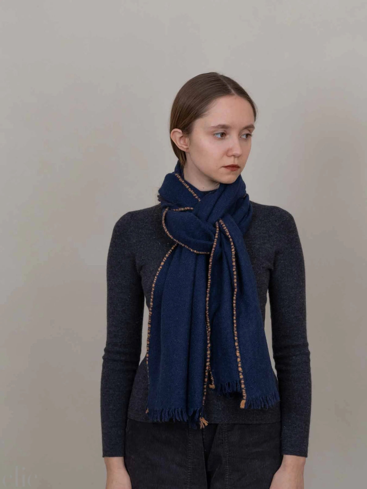 Long Cashmere Scarf in Navy, from Oats & Rice
