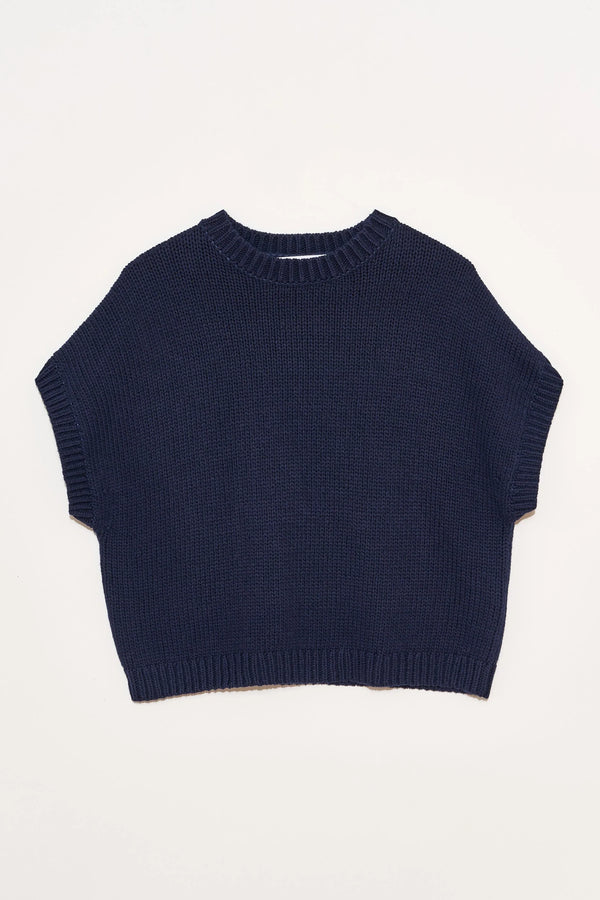 Italian Cotton Boxy Gilet in Marine, from ORganic by John Patrick