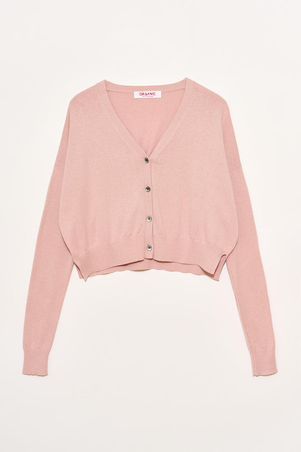 Cotton Cashmere Cropped Cardigan in Comfy Pink, from Organic by John Patrick