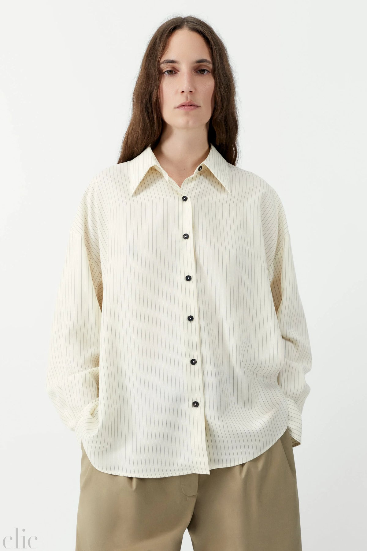 Oversized Pencil Striped Shirt in Cream, from Cordera