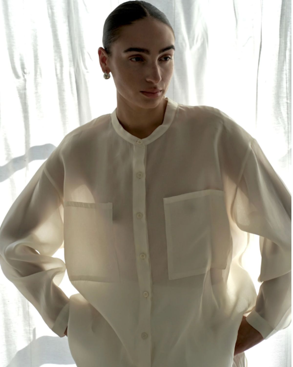 Oversize Draped Sheath Top in Ecru, from Modern Weaving 