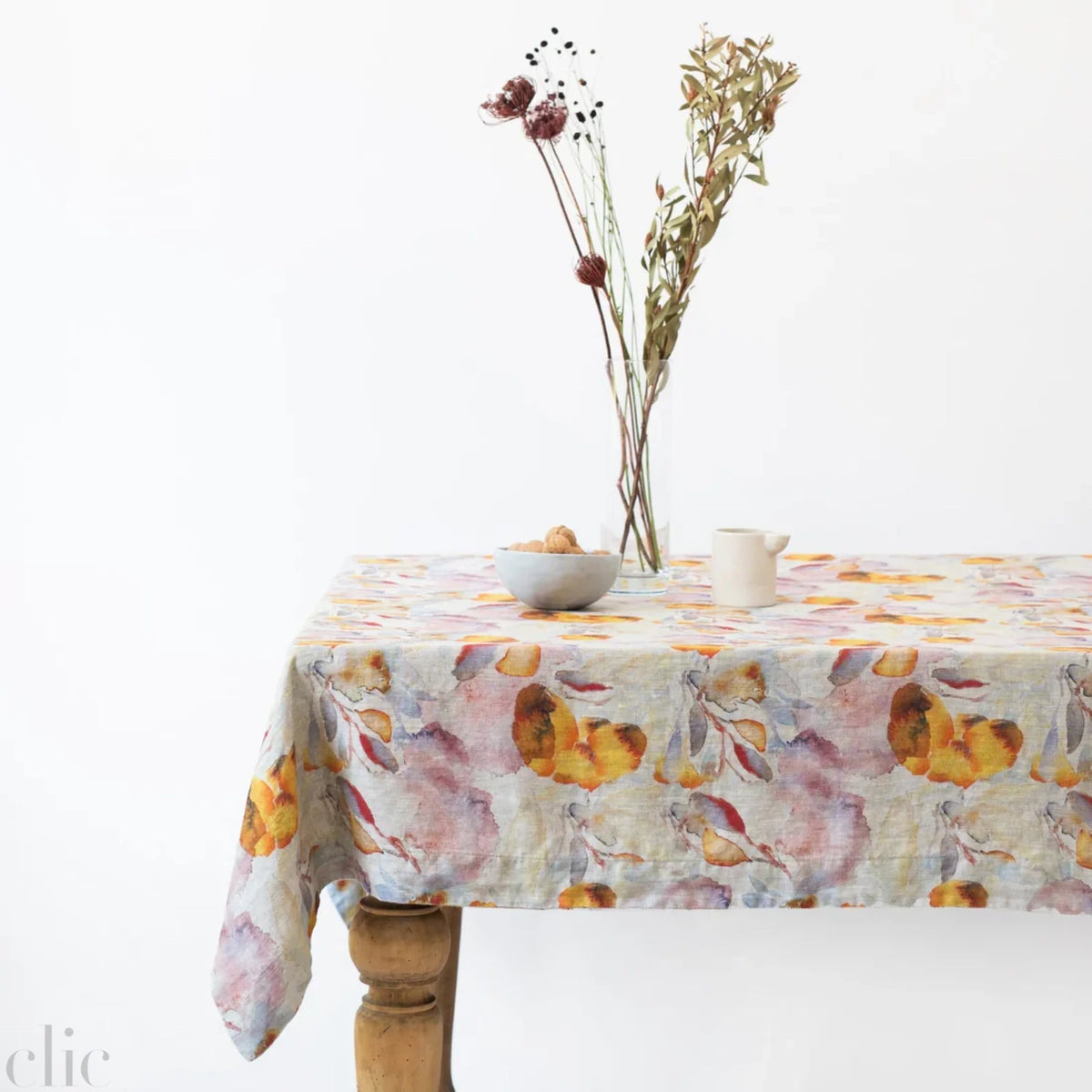 Orange Flow on Natural Linen Tablecloth, from Linen Tales