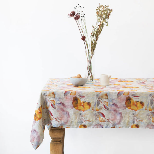 Orange Flow on Natural Linen Tablecloth, from Linen Tales