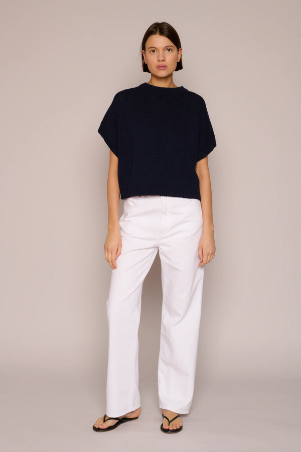 Italian Cotton Boxy Gilet in Marine, from ORganic by John Patrick