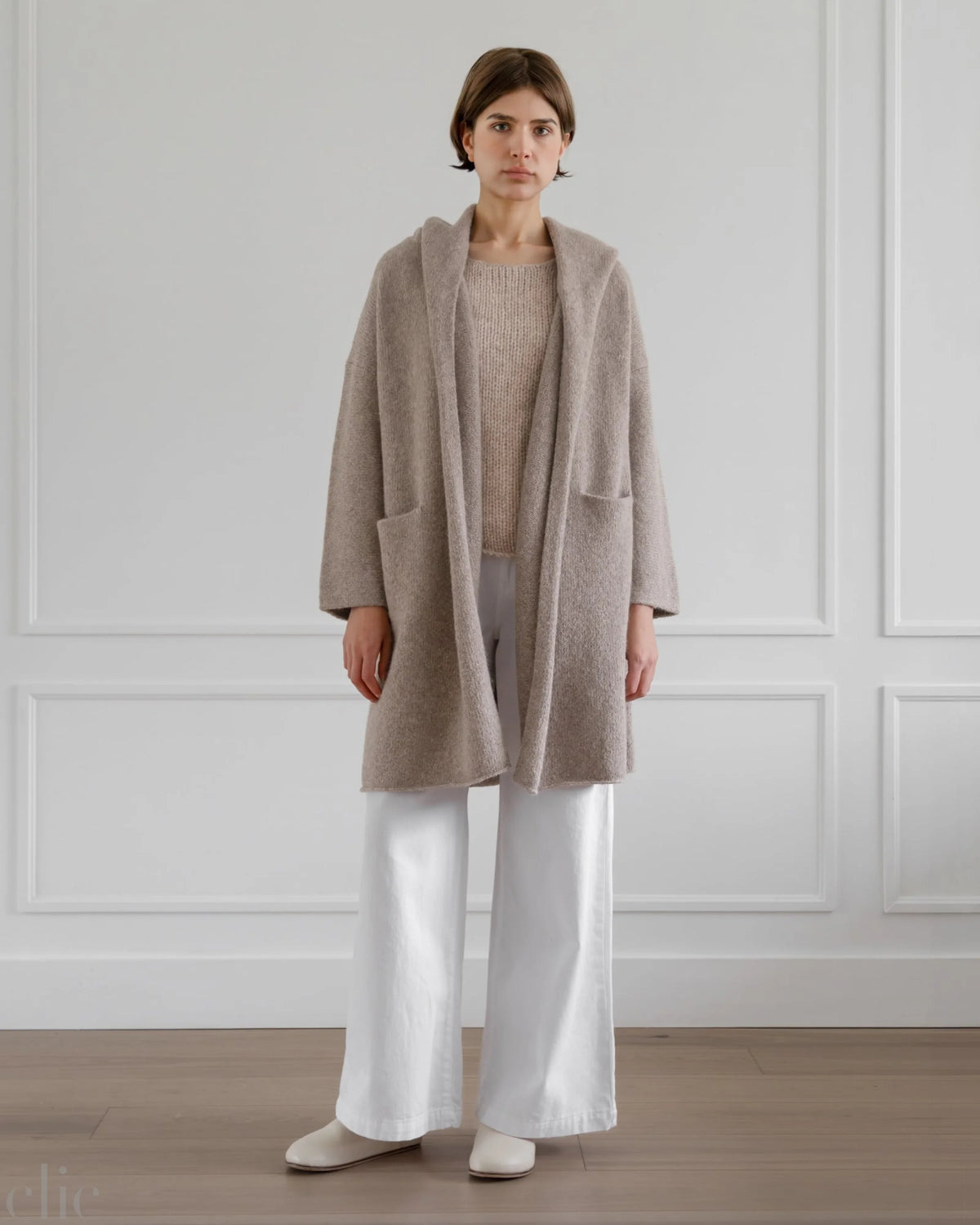 Otono Cardigan Coat in Taupe, from La Tierra