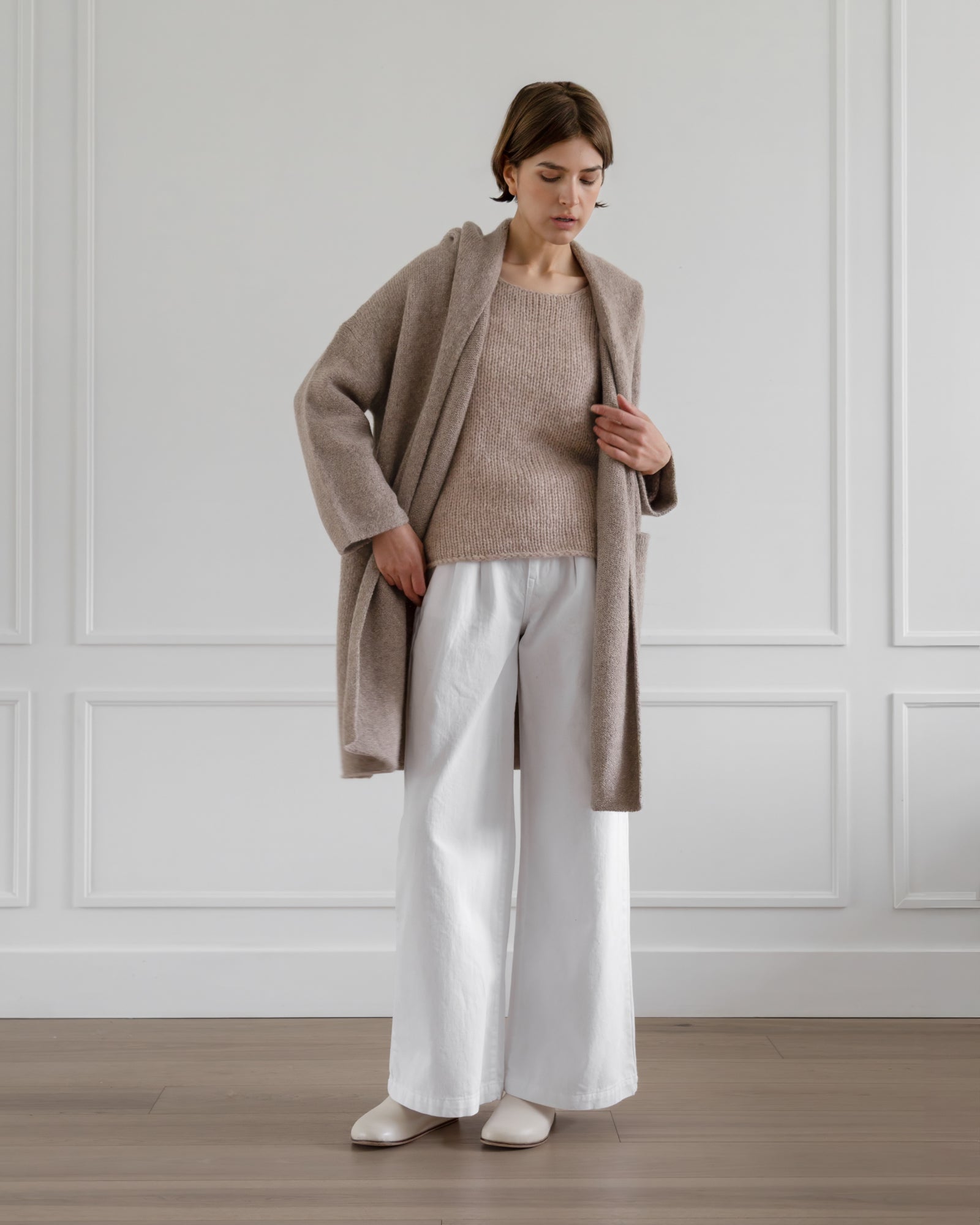 Otono Cardigan Coat in Taupe, from La Tierra