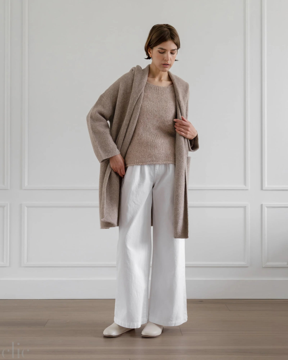 Otono Cardigan Coat in Taupe, from La Tierra