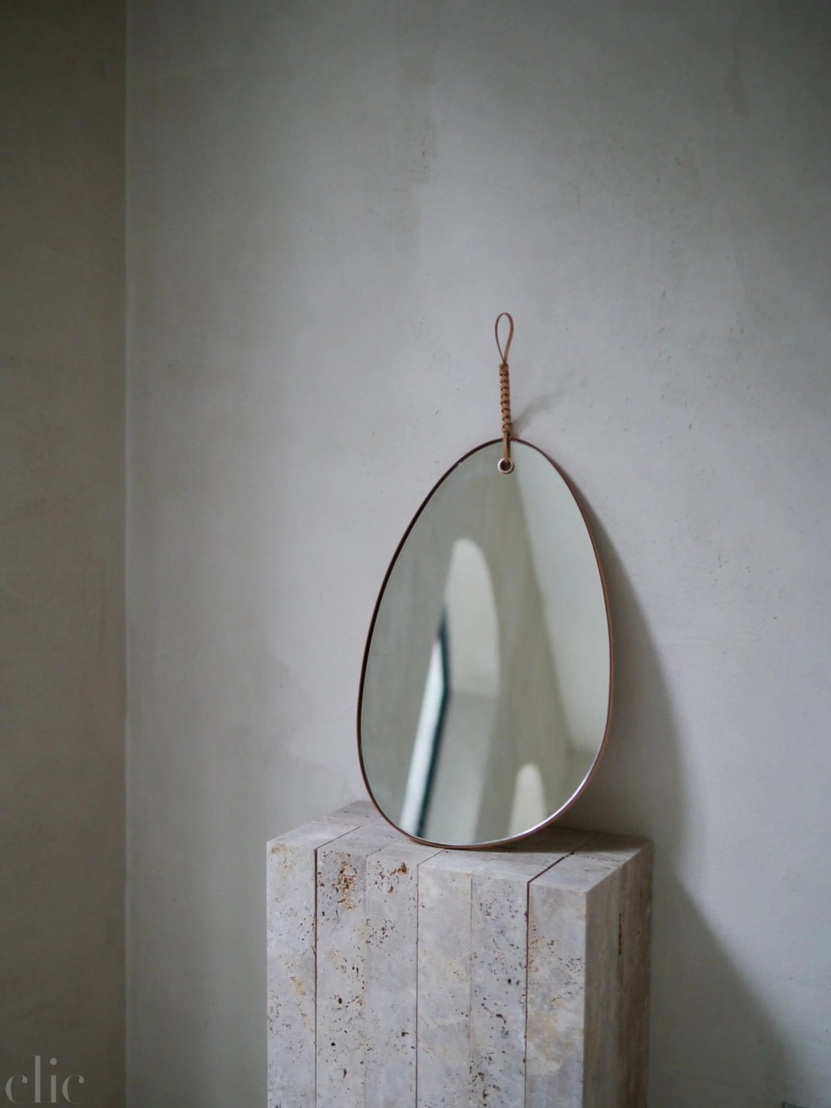 Mirror 45 with Woven Pebble Leather in Chestnut