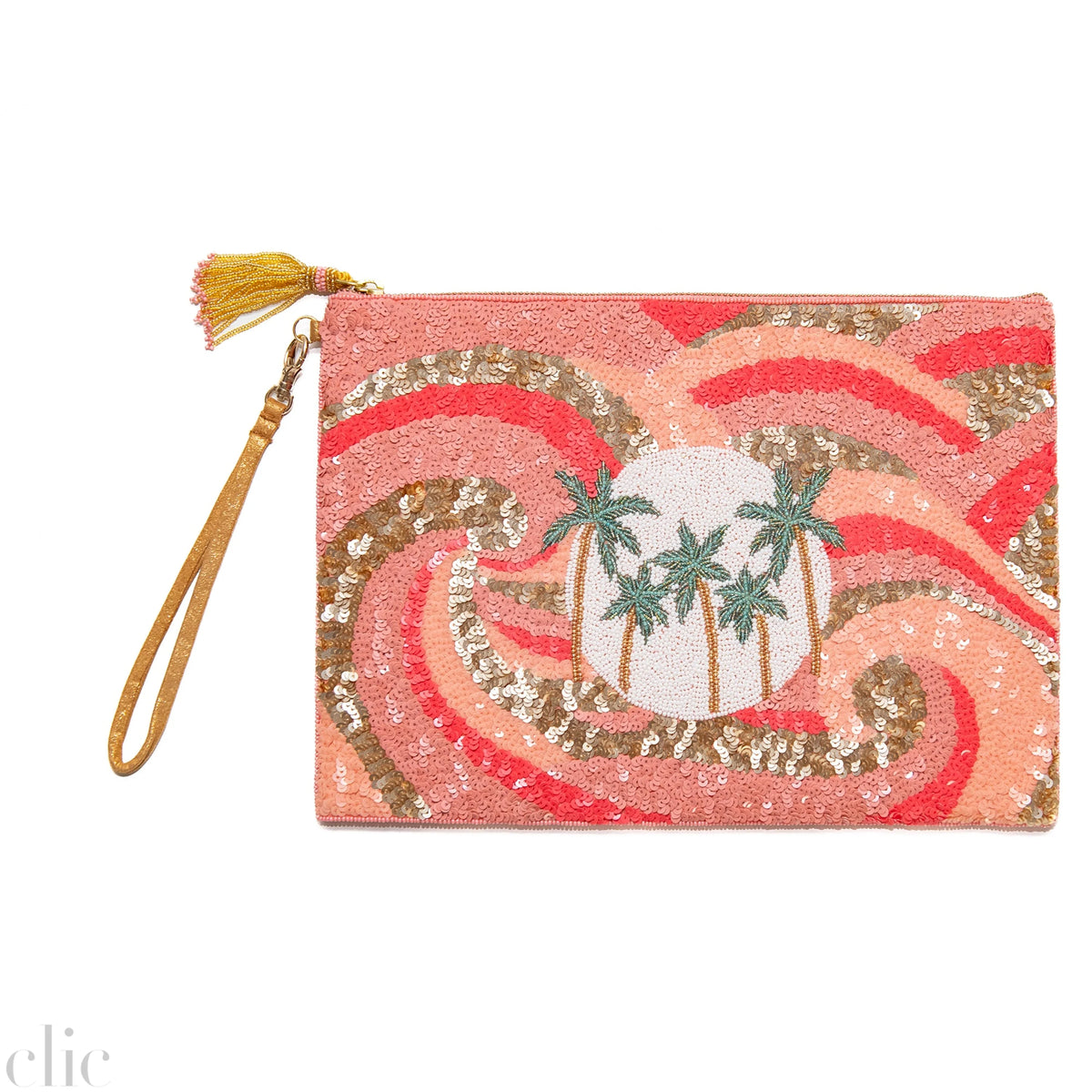 Palm Tree Sequins Pouch in Pink, from Olivia Dar