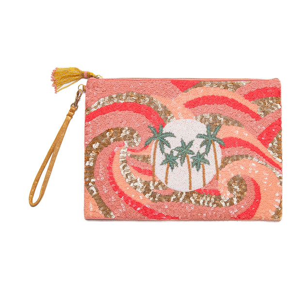 Palm Tree Sequins Pouch in Pink, from Olivia Dar