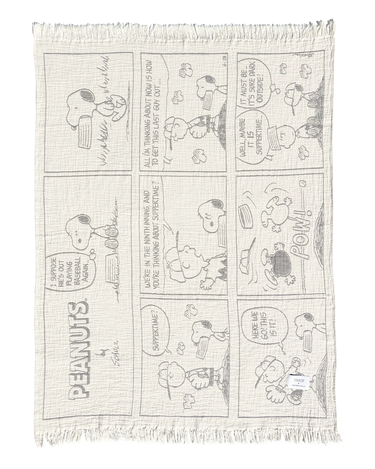 Peanuts Baseball Comic Blanket in Black and White, from Maison Deux