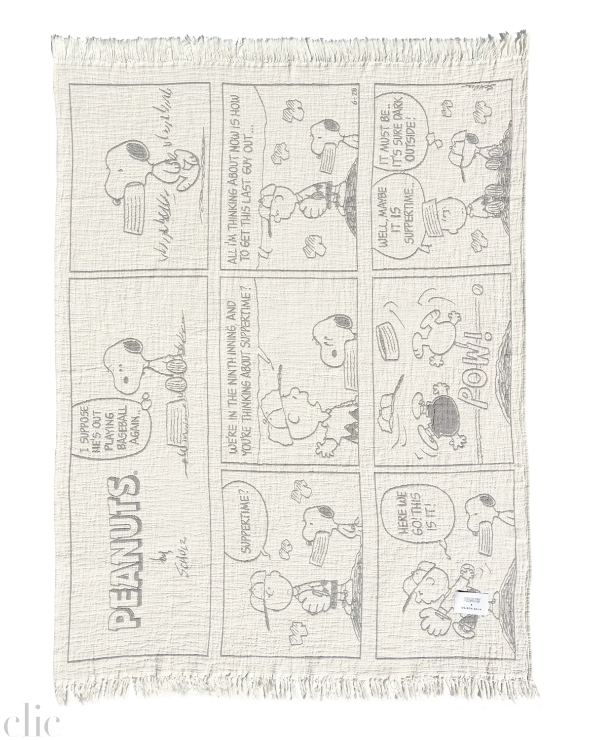 Peanuts Baseball Comic Blanket in Black and White, from Maison Deux