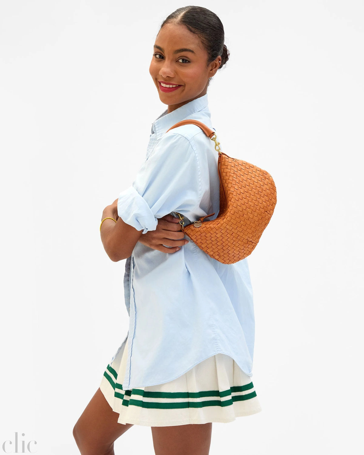 Petit Moyen Messenger Bag in Natural Woven Checker, from Clare V