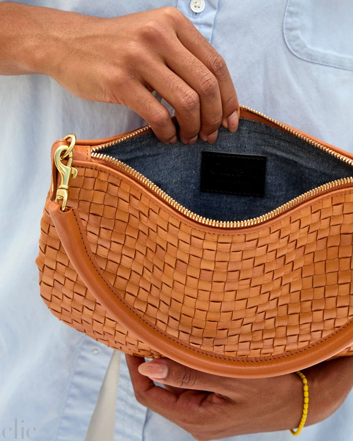 Petit Moyen Messenger Bag in Natural Woven Checker, from Clare V