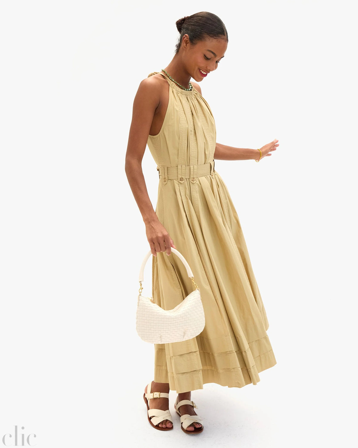 Petit Moyen Messenger Bag in Cream Woven Checker, from Clare V