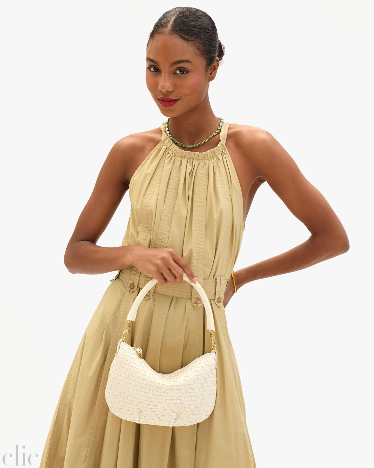 Petit Moyen Messenger Bag in Cream Woven Checker, from Clare V