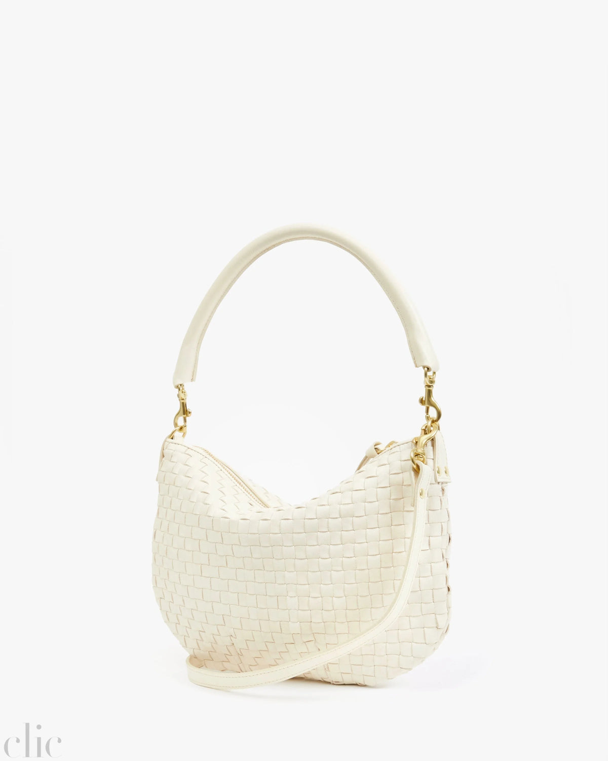 Petit Moyen Messenger Bag in Cream Woven Checker, from Clare V