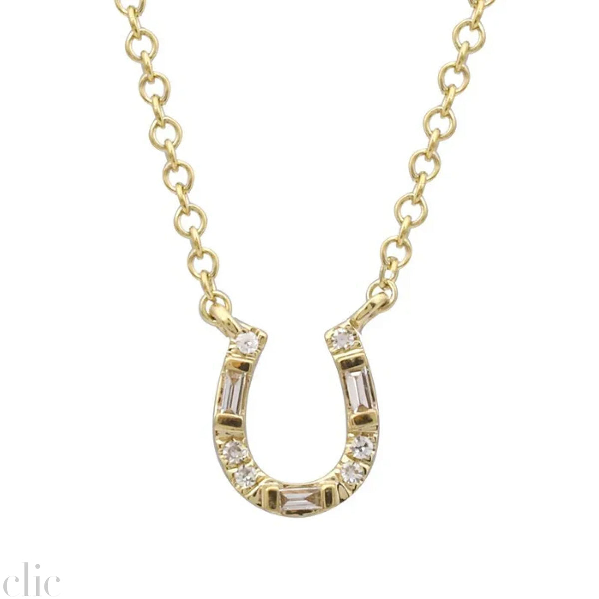 Baguet Diamond Horseshoe Necklace in Yellow Gold, from Zofia Day