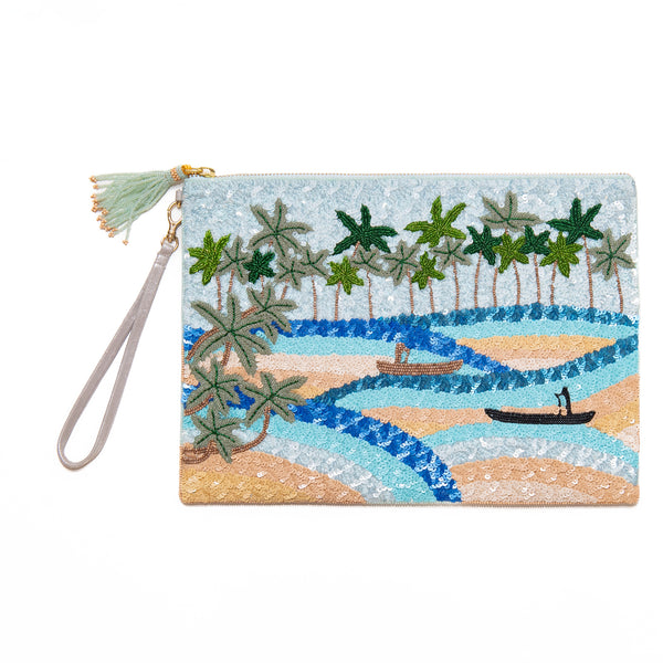 Postcard Sequins Pouch in Beige, from Olivia Dar