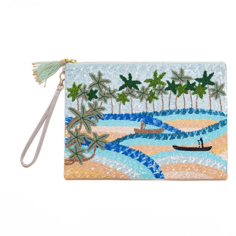 Postcard Sequins Pouch in Beige, from Olivia Dar