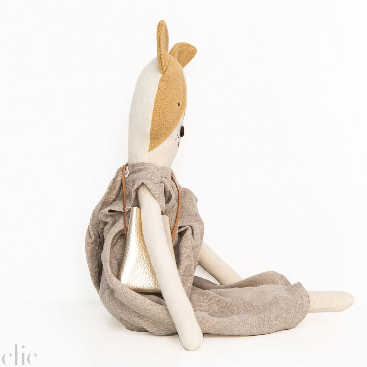 Fig the Frenchie Heirloom Wool Doll in Canyon Linen Dress