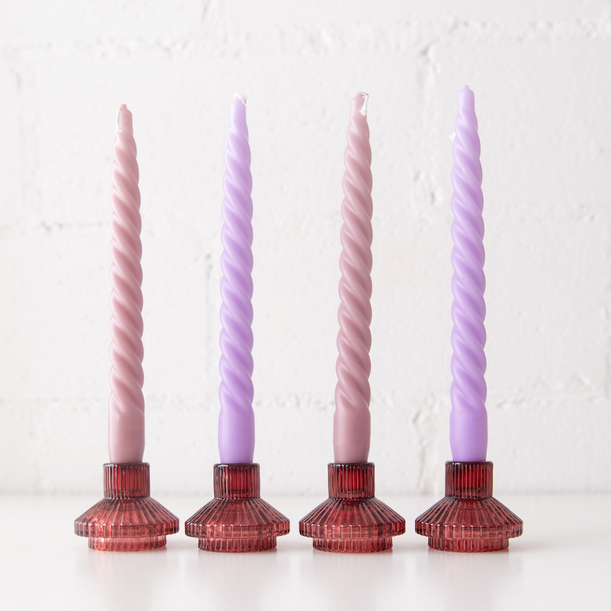Spiral Dinner Candles in Pink and Purle, from Talking Tables
