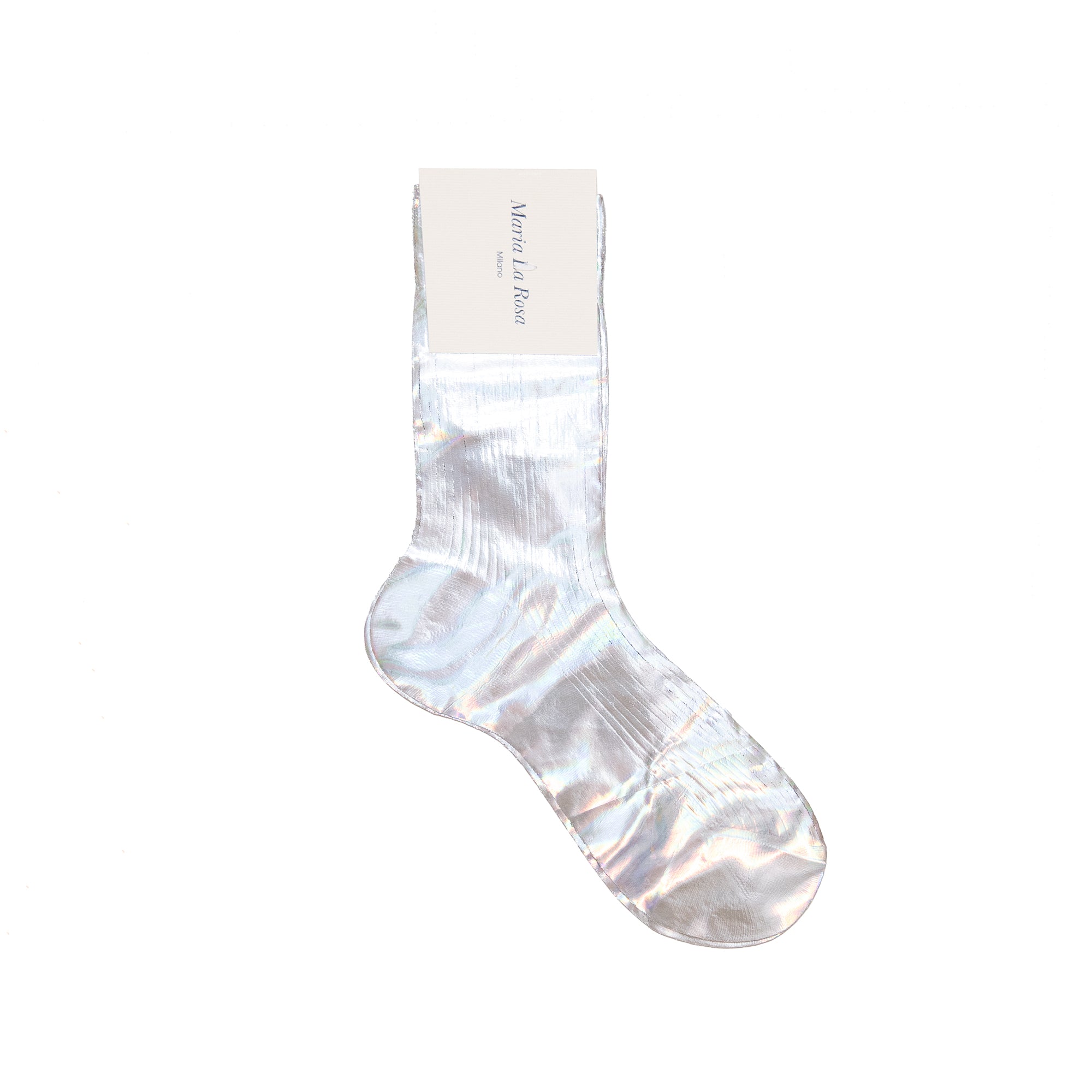 Ribbed Laminated Socks in Hologram, from Maria La Rosa