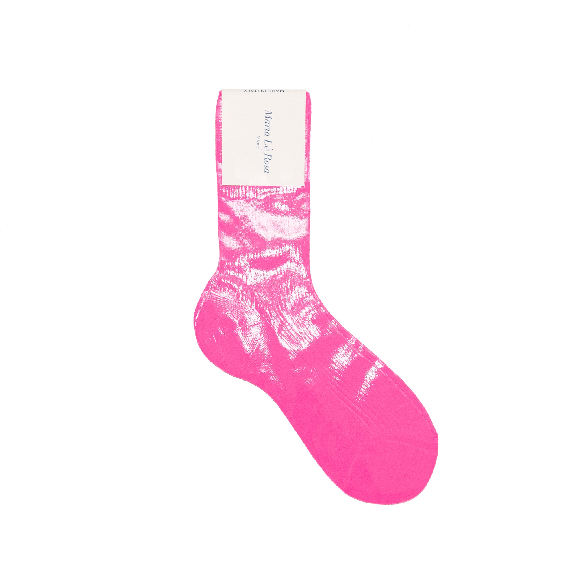 Ribbed Laminated Socks in Pink Fluo, from Maria La Rosa
