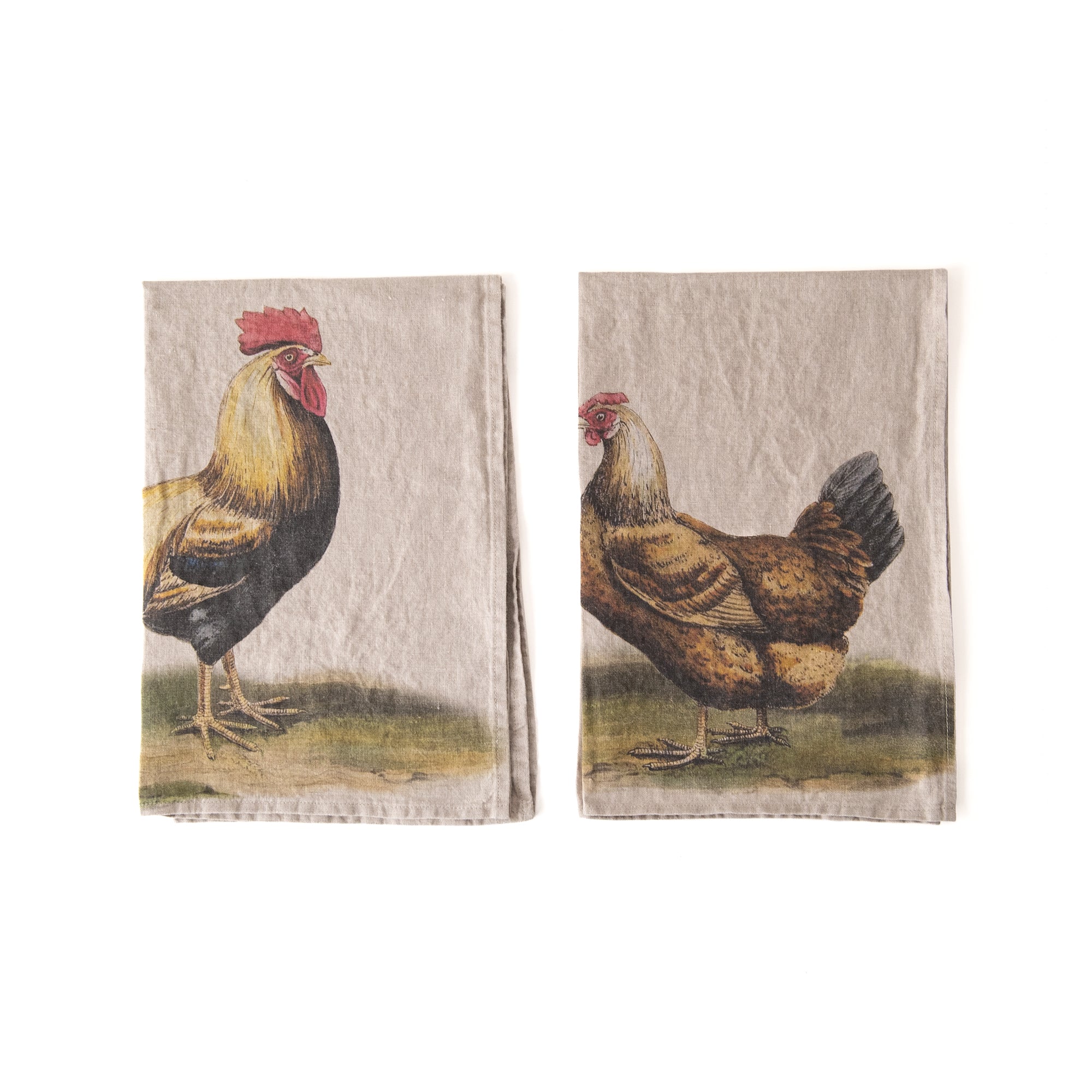 Linen Kitchen Towels Rooster & Hen (set of 2), from Linoroom